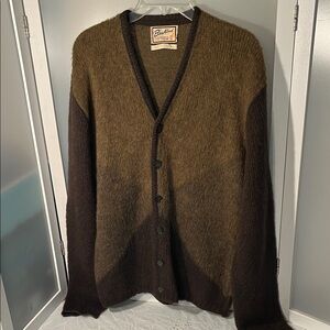 Vintage Men's Olive and Black Cardigan Sweater